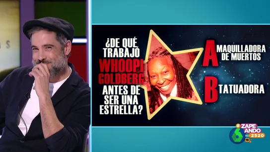 ¿Fue Whoopi Goldberg maquilladora de muertos? Unax Ugalde adivina los primeros trabajos de las estrellas de Hollywood ¿Fue Megan Fox mascota de una tienda de batidos o recolectora de basura antes de ser una estrella? ¿Y Christopher Walken, domador de leones o paseador de patos? Unax Ugalde intenta averiguar sus primeros trabajos en este concurso de Zapeando.