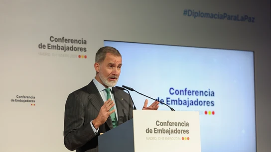 El rey Felipe VI clausura la VIII Conferencia de Embajadores de España, este jueves en Madrid. El rey Felipe VI clausura la VIII Conferencia de Embajadores de España, este jueves en Madrid.