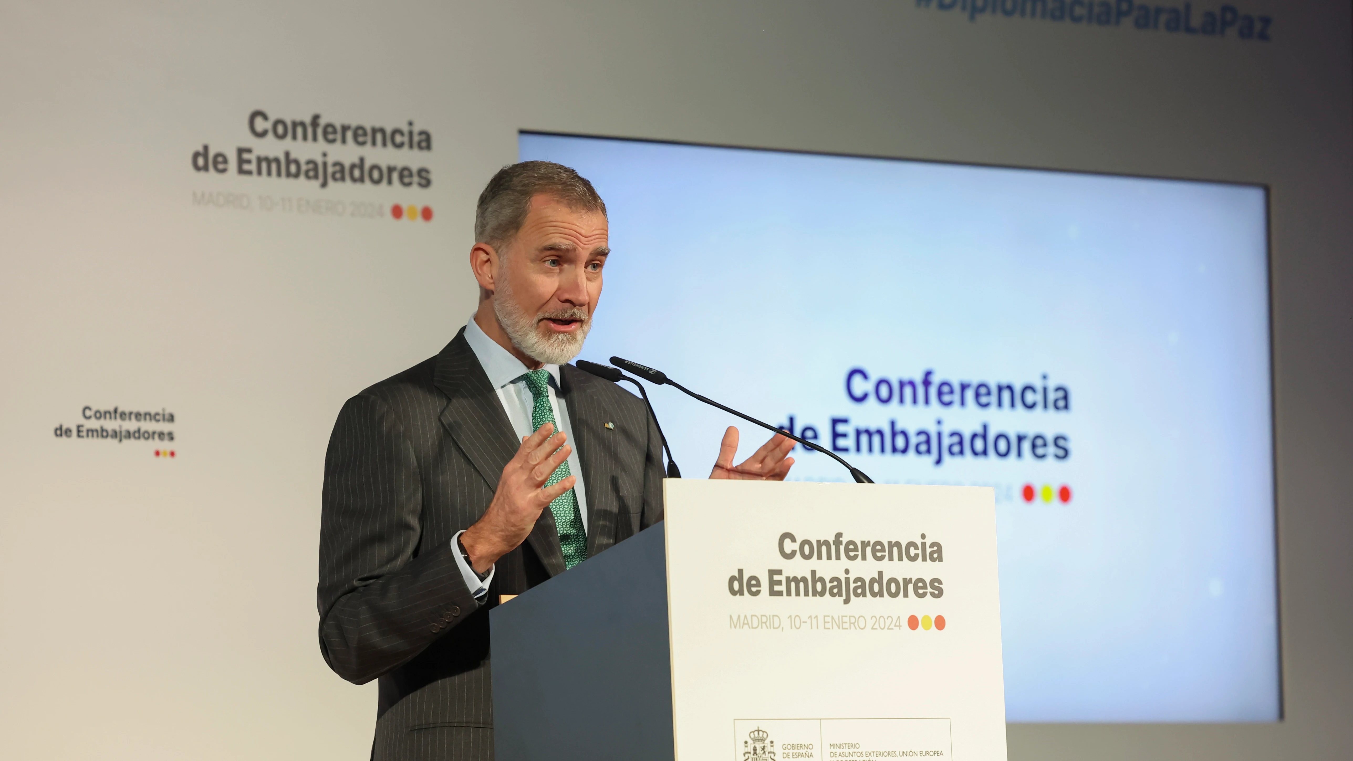 El rey Felipe VI clausura la VIII Conferencia de Embajadores de España, este jueves en Madrid.