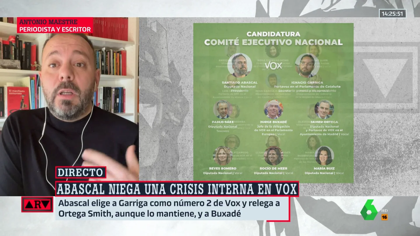 El análisis de Antonio Maestre sobre la crisis interna de Vox: "Su problema nunca ha sido ideológico, es de poder" El análisis de Antonio Maestre sobre la crisis interna de Vox: "Su problema nunca ha sido ideológico, es de poder"