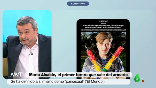 Chema Crespo, al torero Mario Alcalde tras declarar su pansexualidad "Tiene un especialísimo valor en la normalización de lo que siempre debió ser normal", afirma Chema Crespo en este vídeo donde analiza en Más Vale Tarde el anuncio del torero Mario Alcalde, que se ha definido a sí mismo como pansexual.