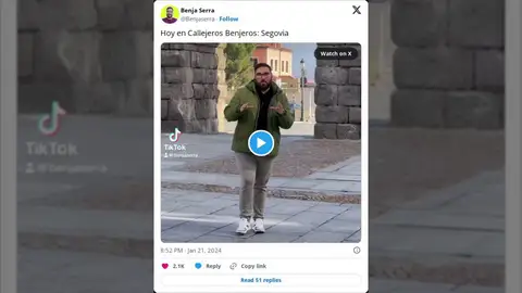 El tiktoker que triunfa con su peculiar guía turística sobre Segovia: "Cuenta con un monumento a Aquaman" El tiktoker que triunfa con su peculiar guía turística sobre Segovia: "Cuenta con un monumento a Aquaman"