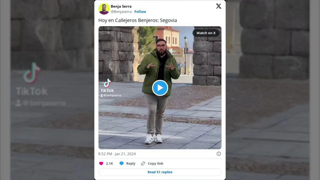 El tiktoker que triunfa con su peculiar guía turística sobre Segovia: "Cuenta con un monumento a Aquaman" El tiktoker que triunfa con su peculiar guía turística sobre Segovia: "Cuenta con un monumento a Aquaman"