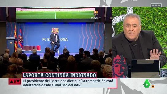 La reacción de Ferreras al escuchar a Laporta decir que la competición está "adulterada": "Vaya cara, vaya cemento armado" La reacción de Ferreras al escuchar a Laporta decir que la competición está "adulterada": "Vaya cara, vaya cemento armado"
