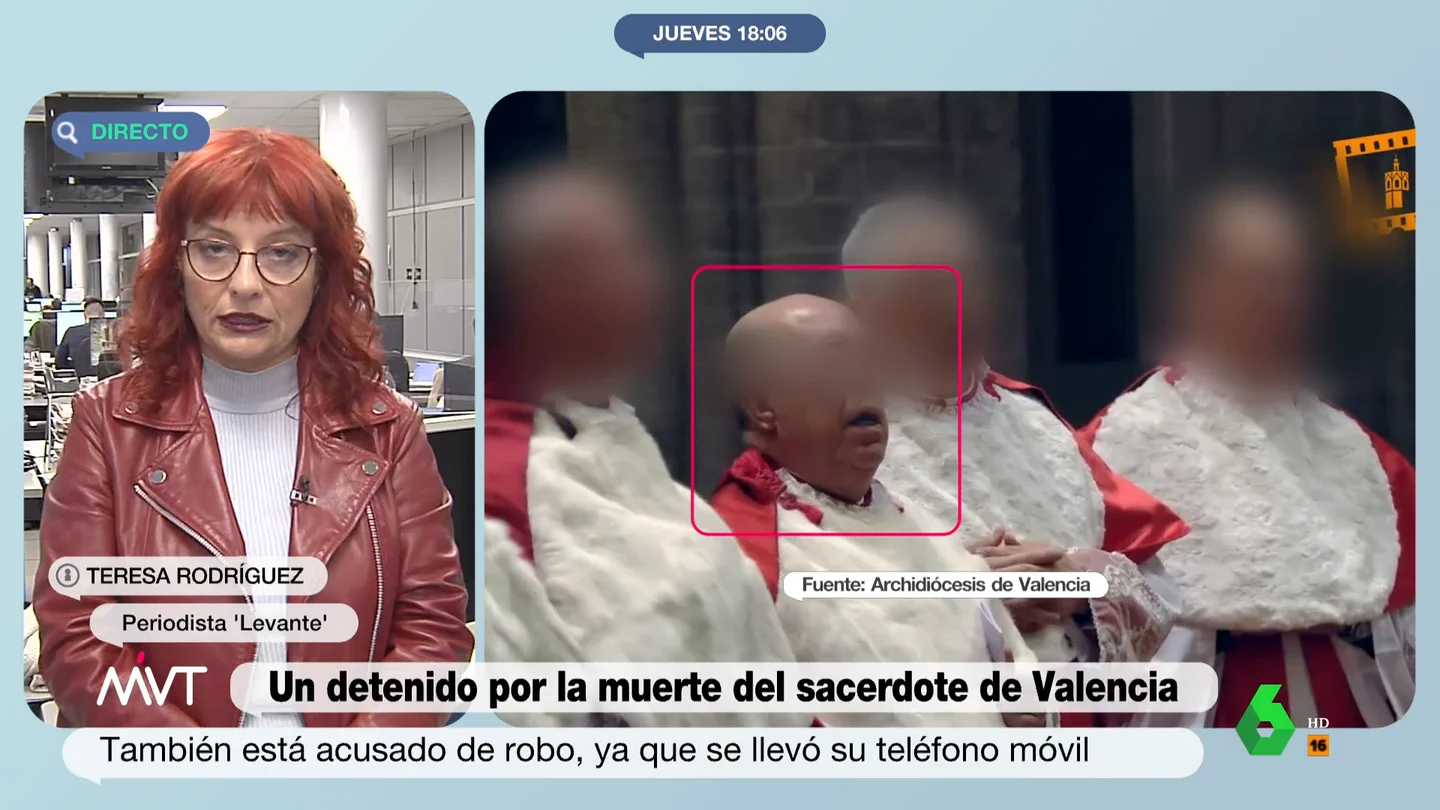 El presunto asesino del canónigo de Valencia "enviaba mensajes" con el móvil de la víctima para retrasar su hallazgo Más Vale Tarde analiza en este vídeo el asesinato del canónigo de la catedral de Valencia con la periodista Teresa Rodríguez, que confirma que la víctima y el hombre detenido por el crimen "mantenían una relación de tipo sexual".