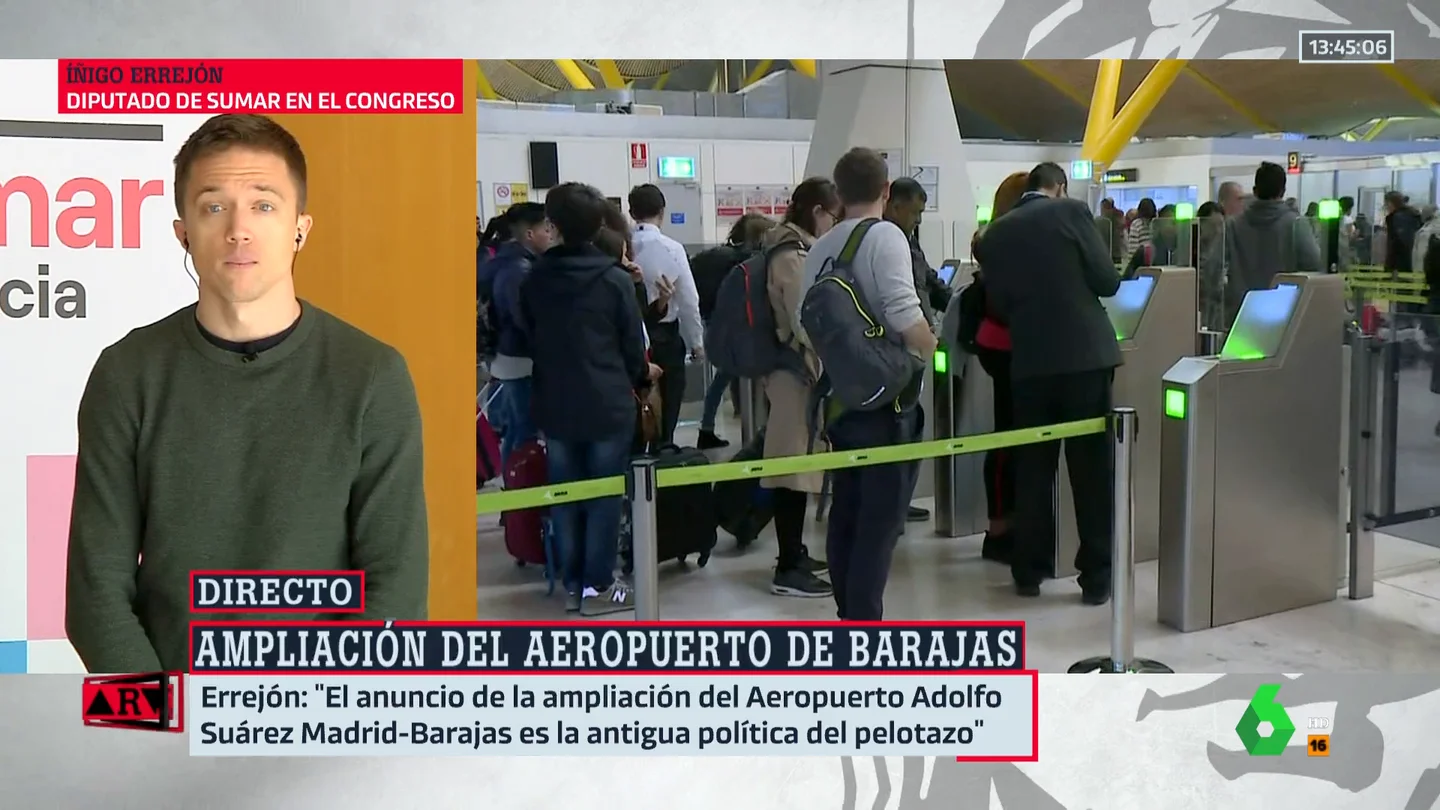 Errejón compara la ampliación de Barajas con la Fórmula 1 de Ayuso: "Es la vieja política del pelotazo" Errejón compara la ampliación de Barajas con la Fórmula 1 de Ayuso: "Es la vieja política del pelotazo"