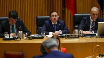 El ministro de Asuntos Exteriores, José Manuel Albares, comparece en la Comisión de Asuntos Exteriores este lunes en el Congreso. 