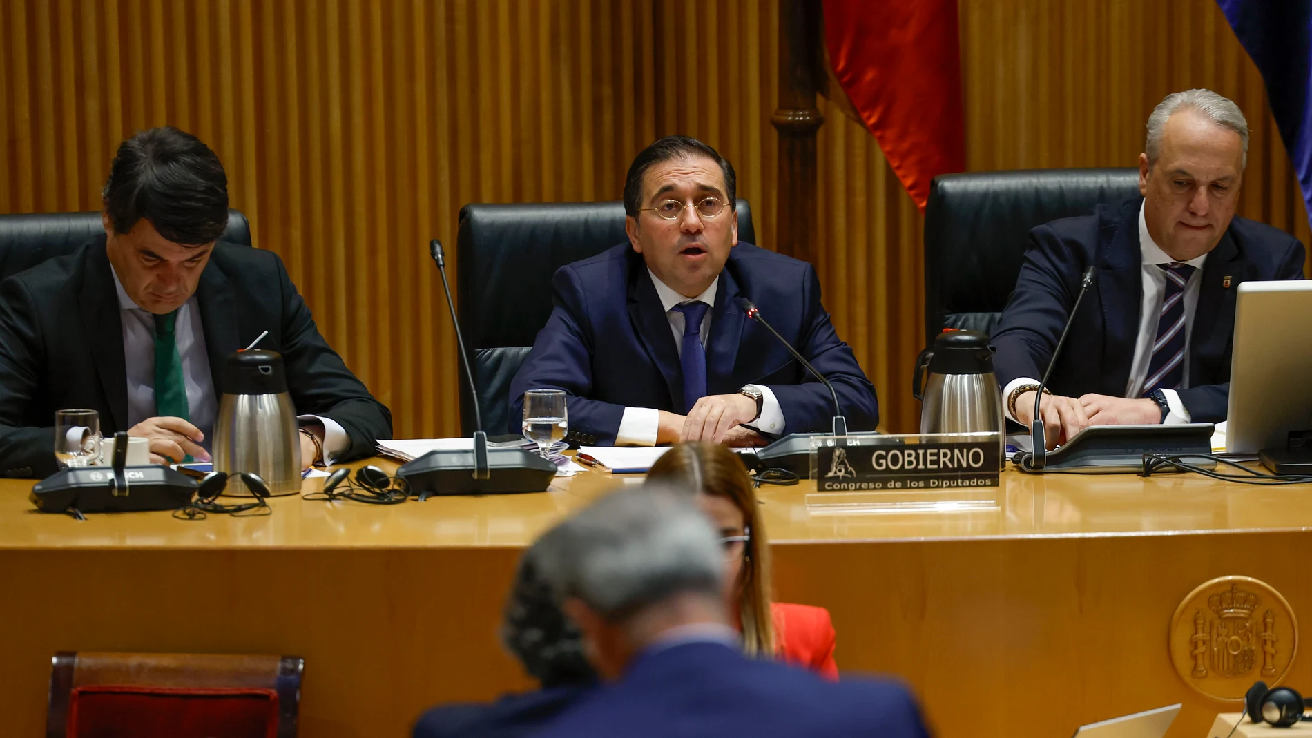 El ministro de Asuntos Exteriores, José Manuel Albares, comparece en la Comisión de Asuntos Exteriores este lunes en el Congreso. 