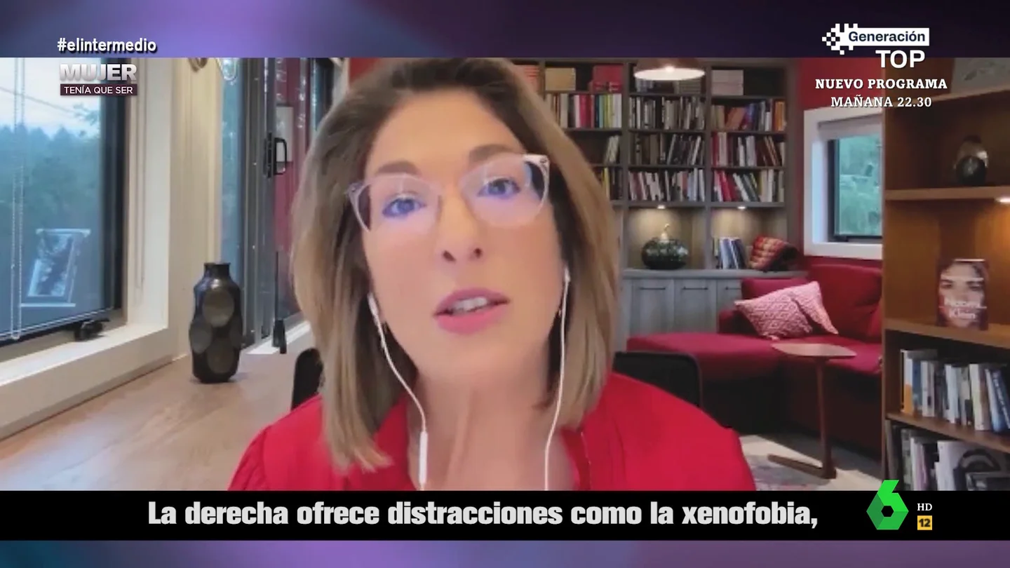 La reflexión de Naomi Klein sobre la extrema derecha "La derecha ha sabido aprovechar mejor las preocupaciones reales de la gente, mientras que la izquierda se volvió demasiado obediente durante el COVID", afirma la prestigiosa periodista Naomi Klein en esta entrevista con Sandra Sabatés.