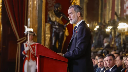 El rey Felipe, durante su discurso en la recepción este miércoles en el Palacio Real El rey Felipe, durante su discurso en la recepción este miércoles en el Palacio Real