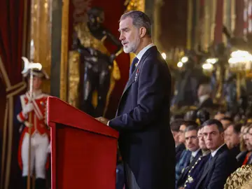 El rey Felipe, durante su discurso en la recepción este miércoles en el Palacio Real