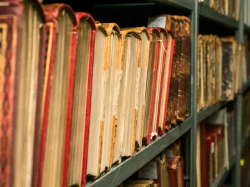 Libros antiguos en un estante Libros antiguos en un estante