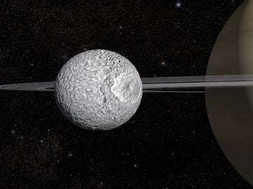 Ilustración de la luna Mimas de Saturno