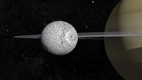 Ilustración de la luna Mimas de Saturno Ilustración de la luna Mimas de Saturno