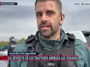 Un guardia civil herido durante las protestas del campo en Zafra, Badajoz