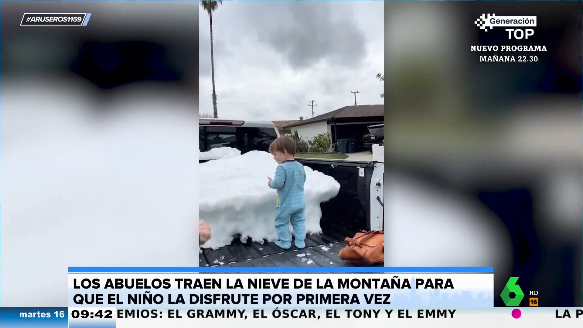 El emotivo regalo de unos abuelos que viven en la montaña a sus nietos, que viven cerca del mar: así les llevan la nieve hasta su casa