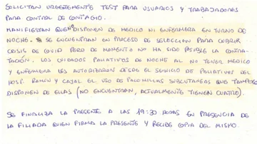Acta de la Policía del 23 de abril de 2020 sobre la Residencia Mirasierra, de Madrid.