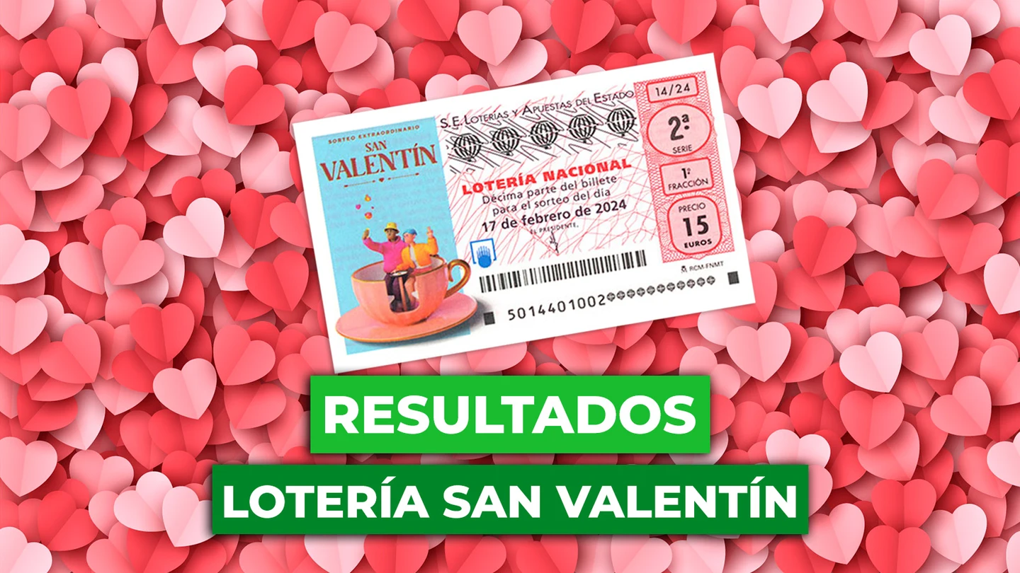 Lotería Nacional de San Valentín en directo | Comprobar los resultados del sorteo extraordinario de hoy, 17 de febrero de 2024 Consulta los números premiados en la Lotería Nacional de San Valentín hoy, 17 de febrero de 2024