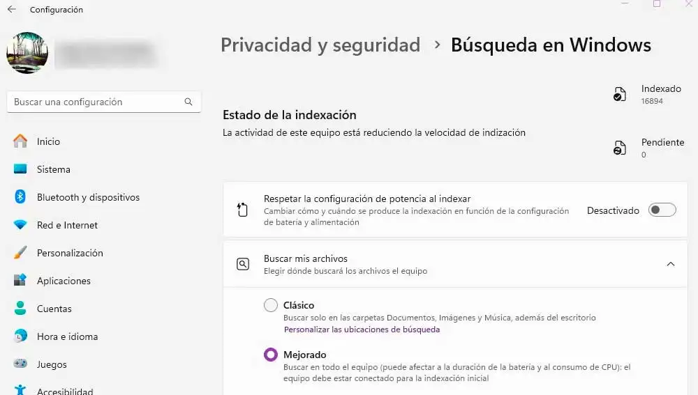 Activando la búsqueda mejorada en Windows 11