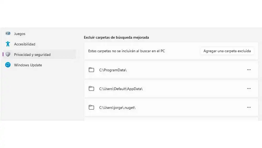 Excluyendo carpetas de la búsqueda de Windows