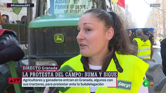 La denuncia de una ganadera durante las protestas en Granada: "Los controles nos asfixian en cosas absurdas" La denuncia de una ganadera durante las protestas en Granada: "Los controles nos asfixian en cosas absurdas"