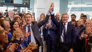 Feijóo y Rueda celebran al victoria en Galicia