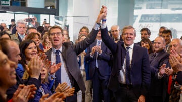 Feijóo y Rueda celebran al victoria en Galicia