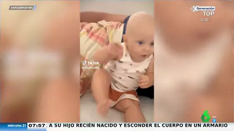 El divertido susto que se lleva un bebé cuando escucha los ronquidos de su padre: "Cree que es un terremoto"