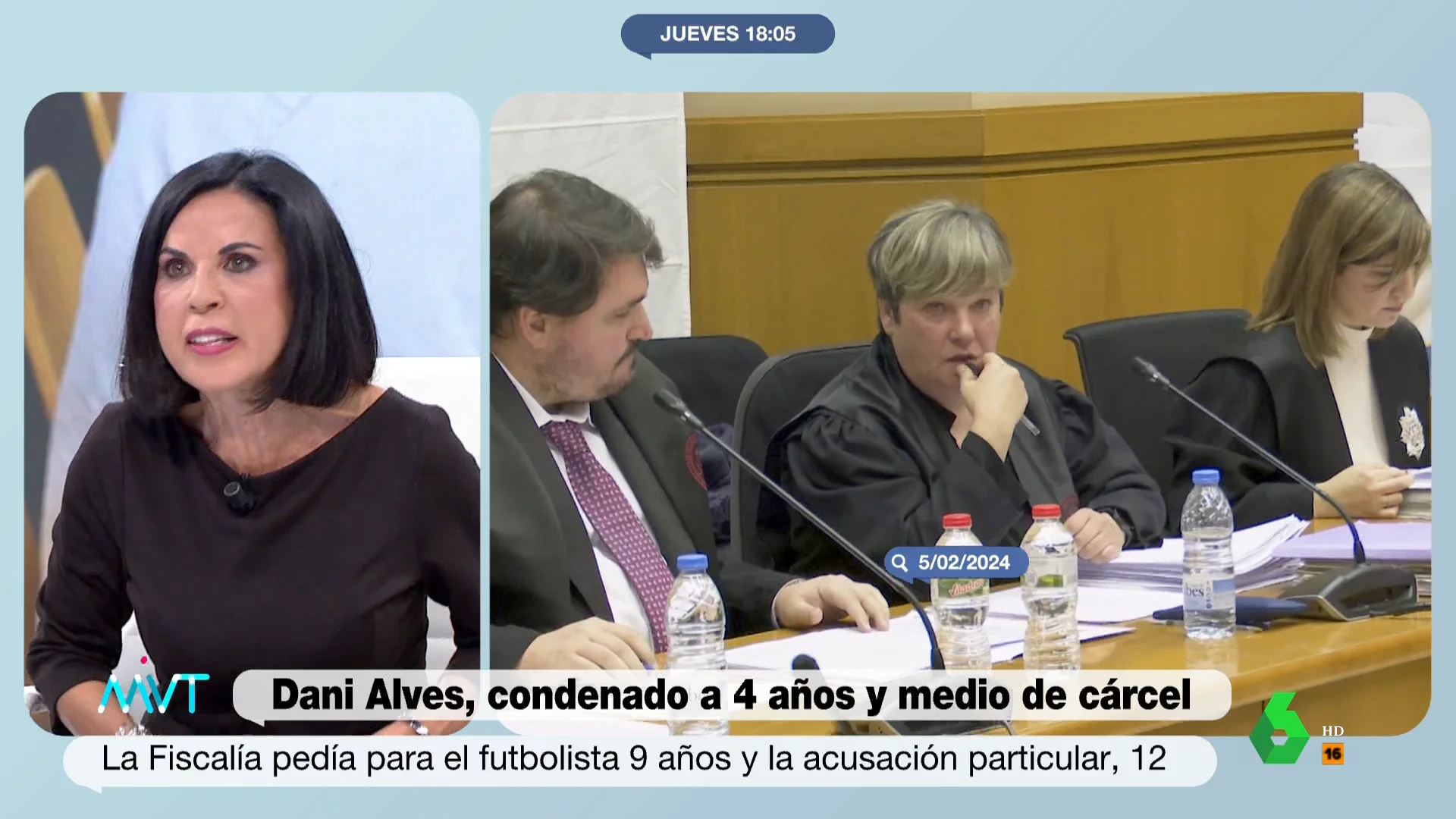 En este vídeo, Beatriz de Vicente y Tania Sánchez mantienen un encendido debate en Más Vale Tarde sobre la sentencia a Dani Alves, el papel que ha jugado la ley del 'solo sí es sí' y el atenuante de reparación que se ha aplicado al futbolista.