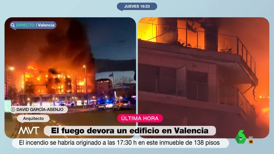 El análisis de un arquitecto del edificio incendiado en Valencia Más Vale Tarde conecta con el arquitecto David García-Asenjo para analizar los detalles del incendio de un edificio en Valencia. En este vídeo, analiza las posibles causas de que se haya extendido tan rápido y si hay riesgo de colapso.