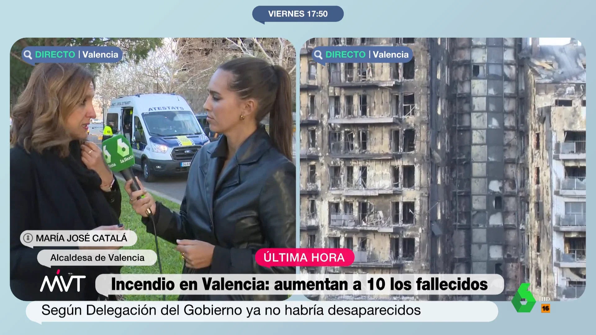 La alcaldesa de Valencia cree que el incendio será "un punto de inflexión": "Abrirá un debate sobre los materiales"