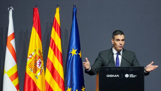 Pedro Sánchez ante los asistentes al MWC Pedro Sánchez ante los asistentes al MWC