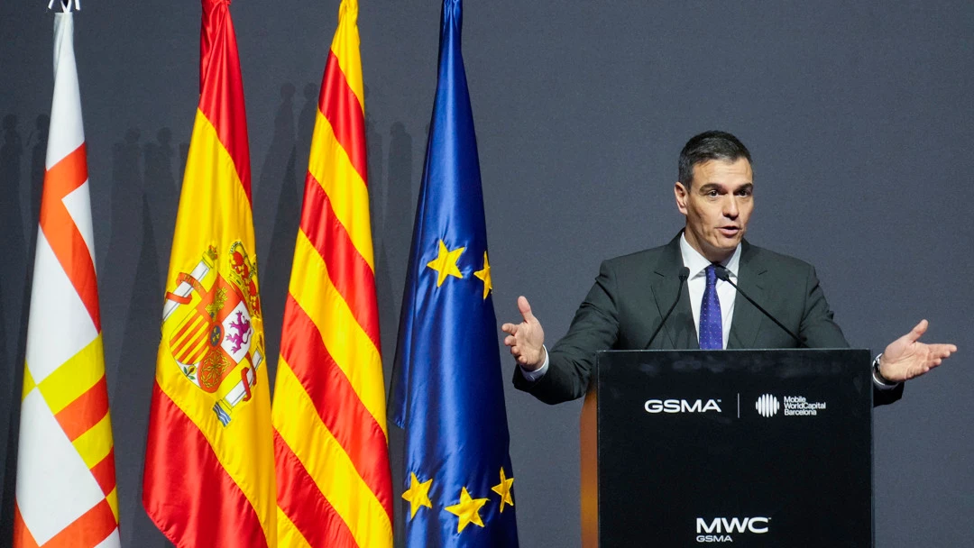 Pedro Sánchez ante los asistentes al MWC