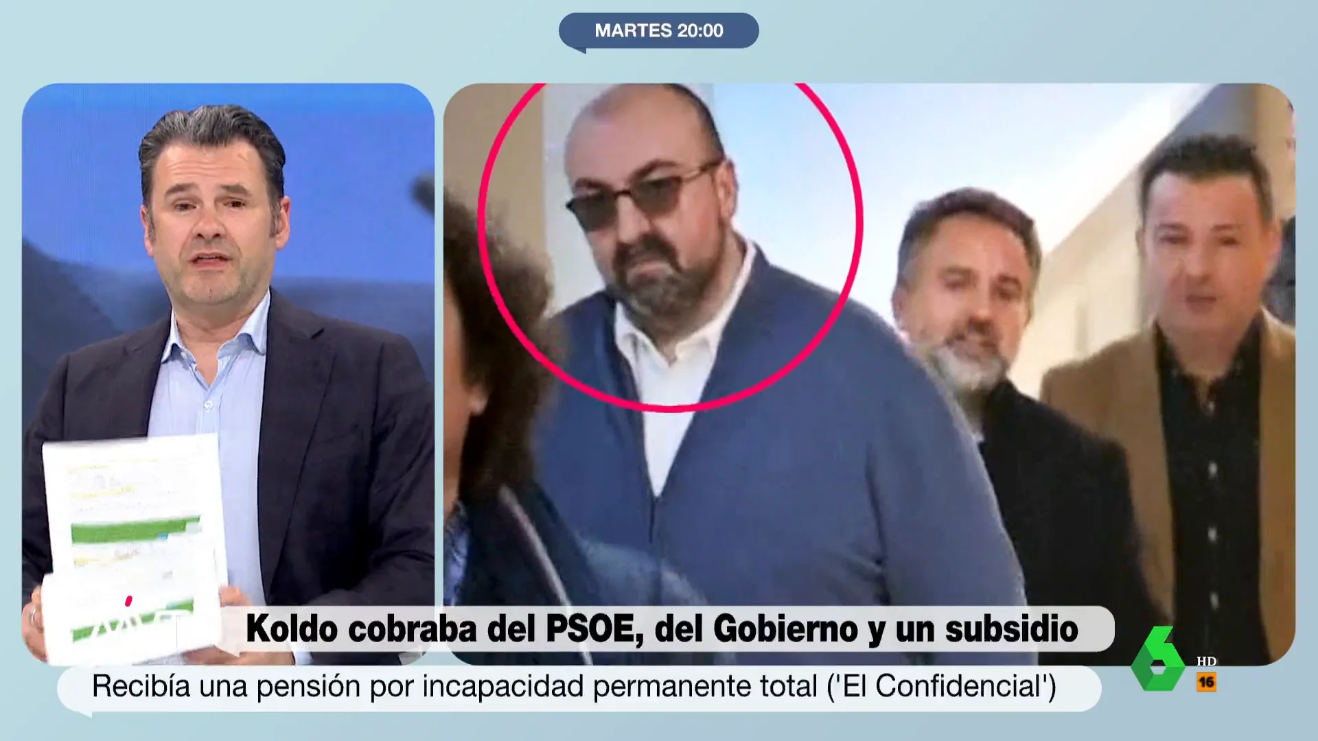 Más Vale Tarde analiza las informaciones que dicen que Koldo García cobraría un subsidio por incapacidad total permanente, lo que unido a su sueldo del Gobierno y del PSOE, le llevarían a tener un salario superior al del presidente del Gobierno.