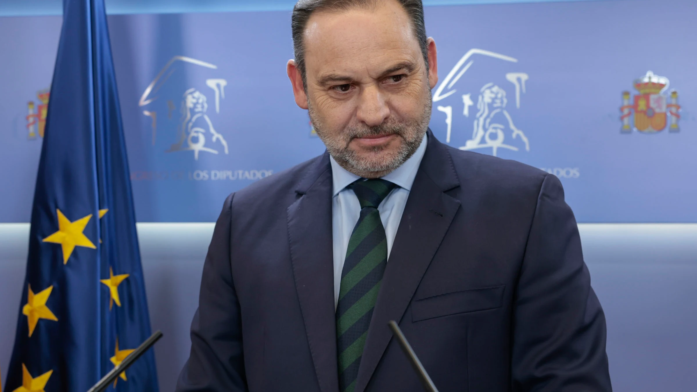 El exministro José Luis Ábalos, durante la rueda de prensa que ha ofrecido en el Congreso