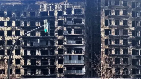 Estado del edificio quemado en el trágico incendio de Campanar, en Valencia Estado del edificio quemado en el trágico incendio de Campanar, en Valencia