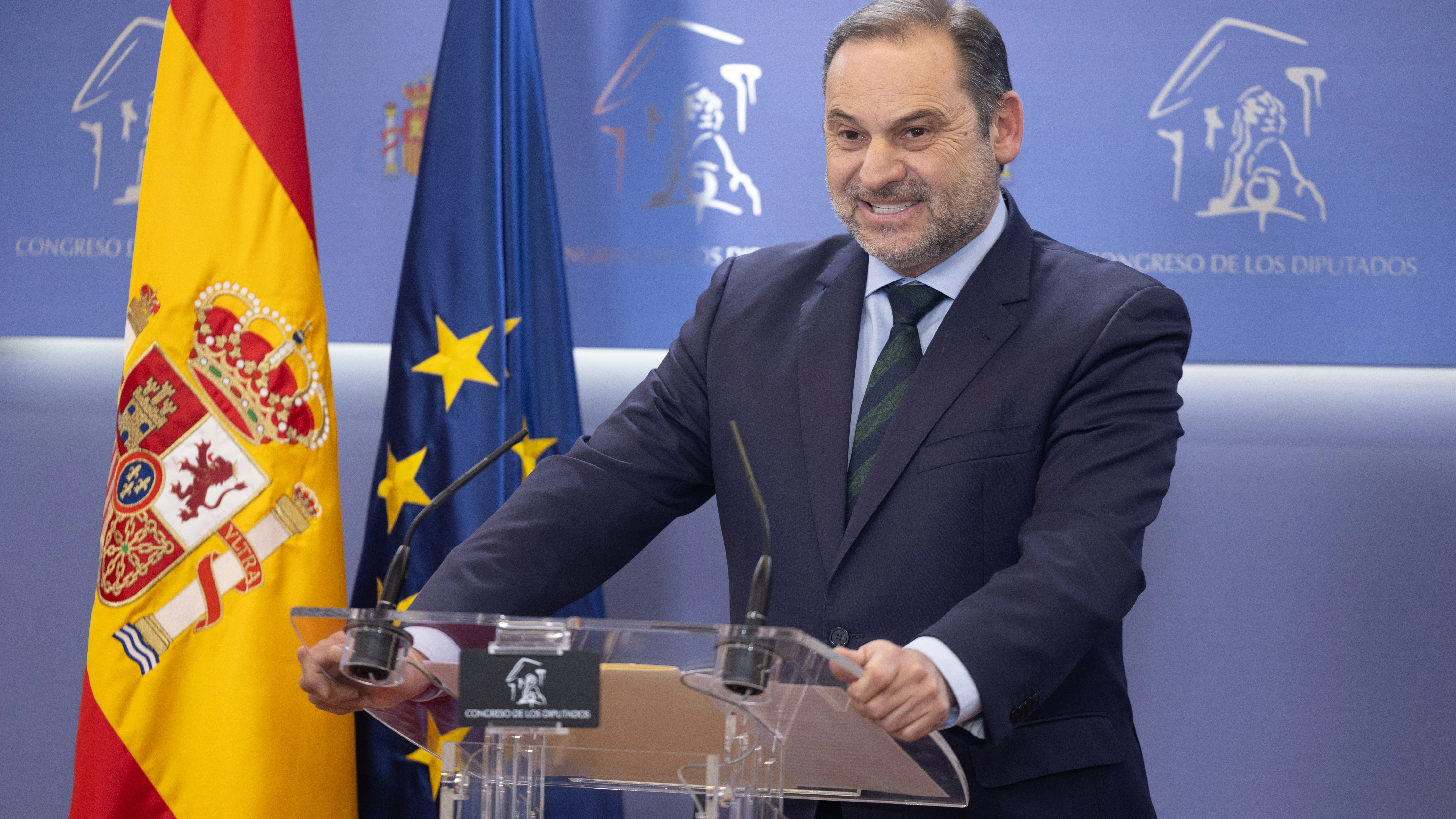 El exministro José Luis Ábalos, durante la rueda de prensa que ha ofrecido en el Congreso