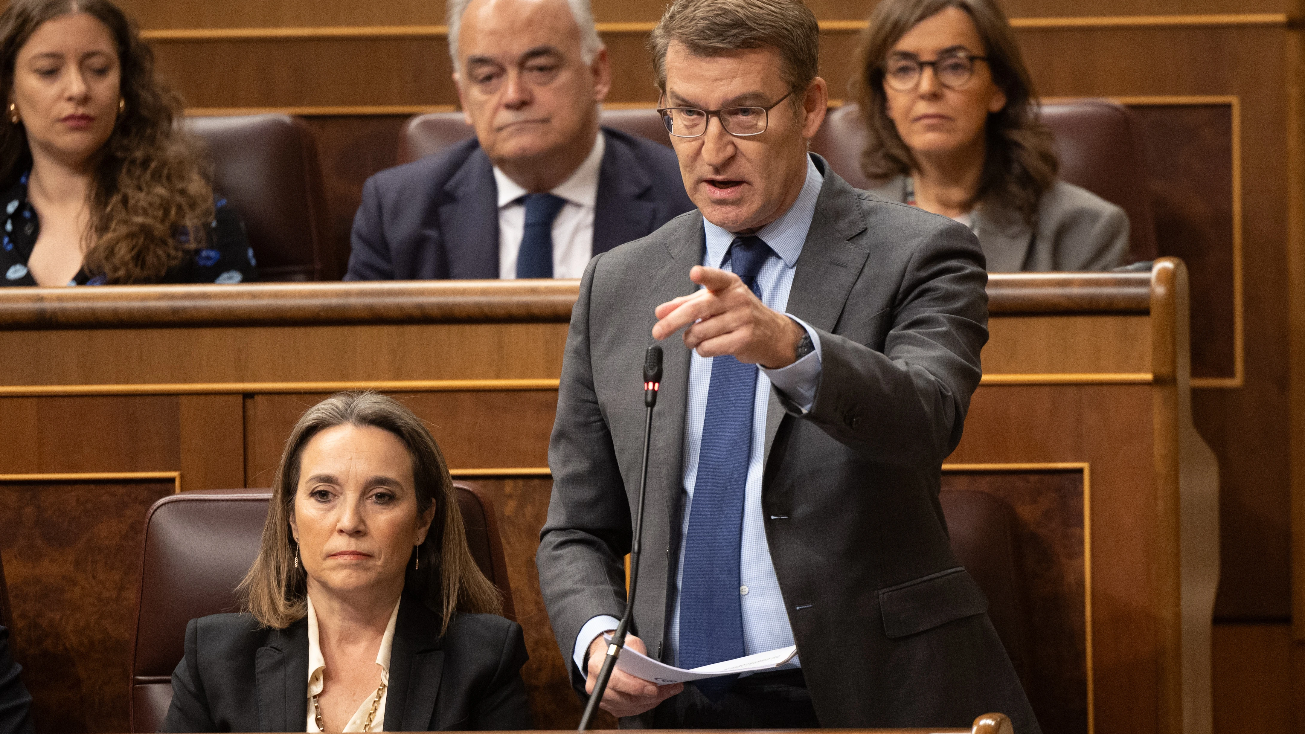 El líder del PP, Alberto Núñez Feijóo, durante una sesión de control al Gobierno