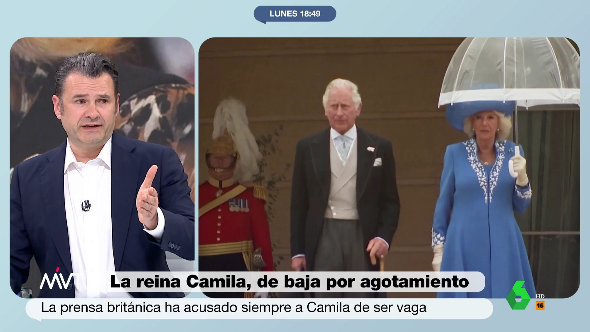 Más Vale Tarde analiza la baja por agotamiento de Camila de Inglaterra, tras asumir las funciones de Carlos III durante tres semanas: "Me sorprende que nos dé para 15 minutos hablando que un rey no trabaje", comenta Iñaki López en este vídeo.