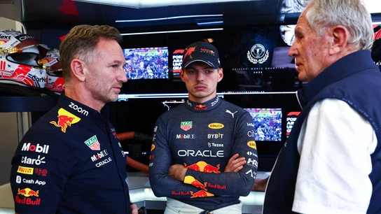 Christian Horner, Max Verstappen y Helmut Marko Christian Horner, Max Verstappen y Helmut Marko