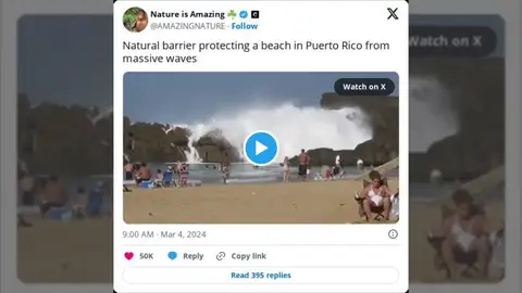 La impresionante imagen de una playa que tiene una barrera natural que la protege de olas masivas La impresionante imagen de una playa que tiene una barrera natural que la protege de olas masivas