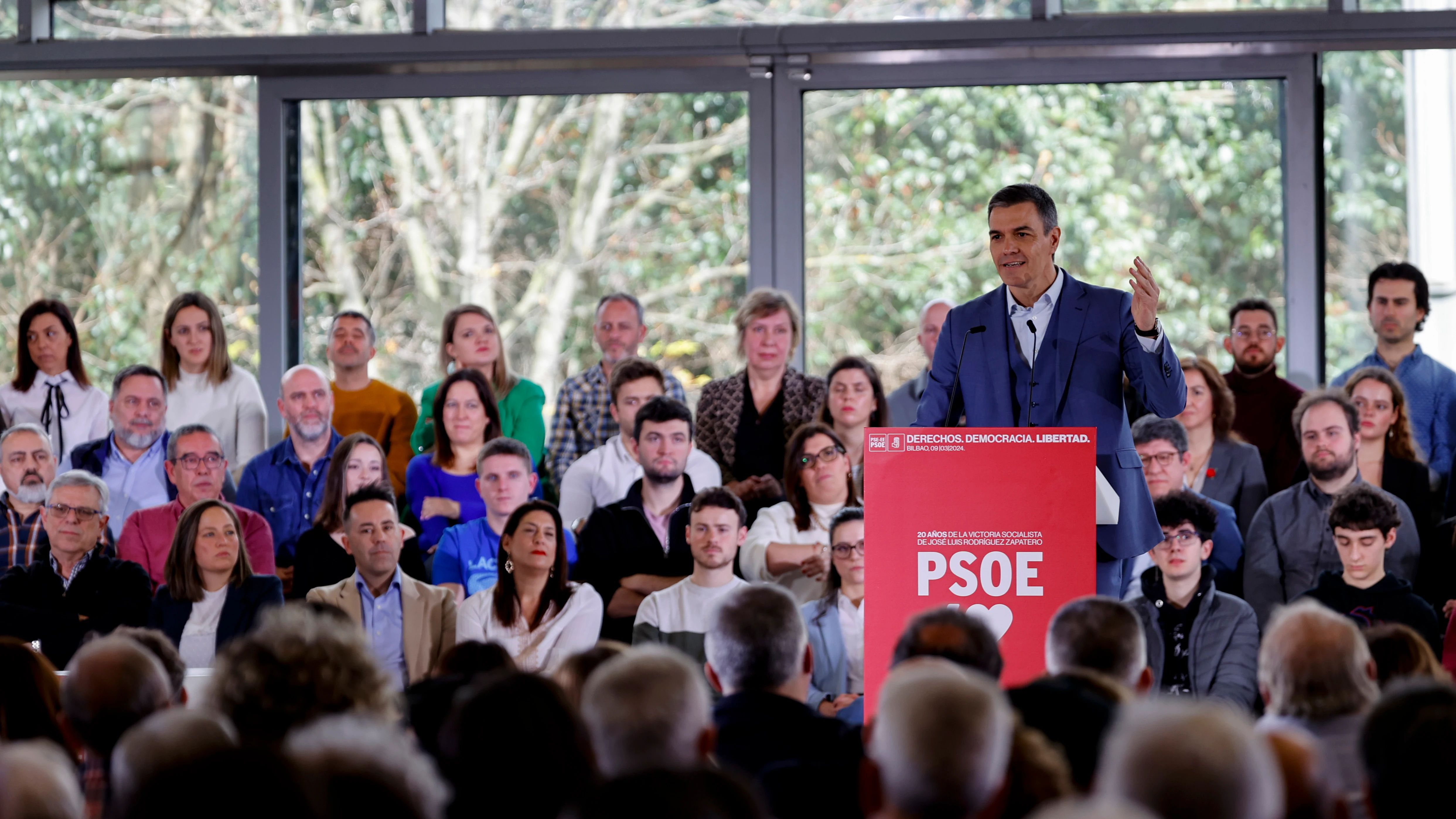 Sánchez, durante un acto en el que el PSOE homenajea al expresidente José Luis Rodríguez Zapatero