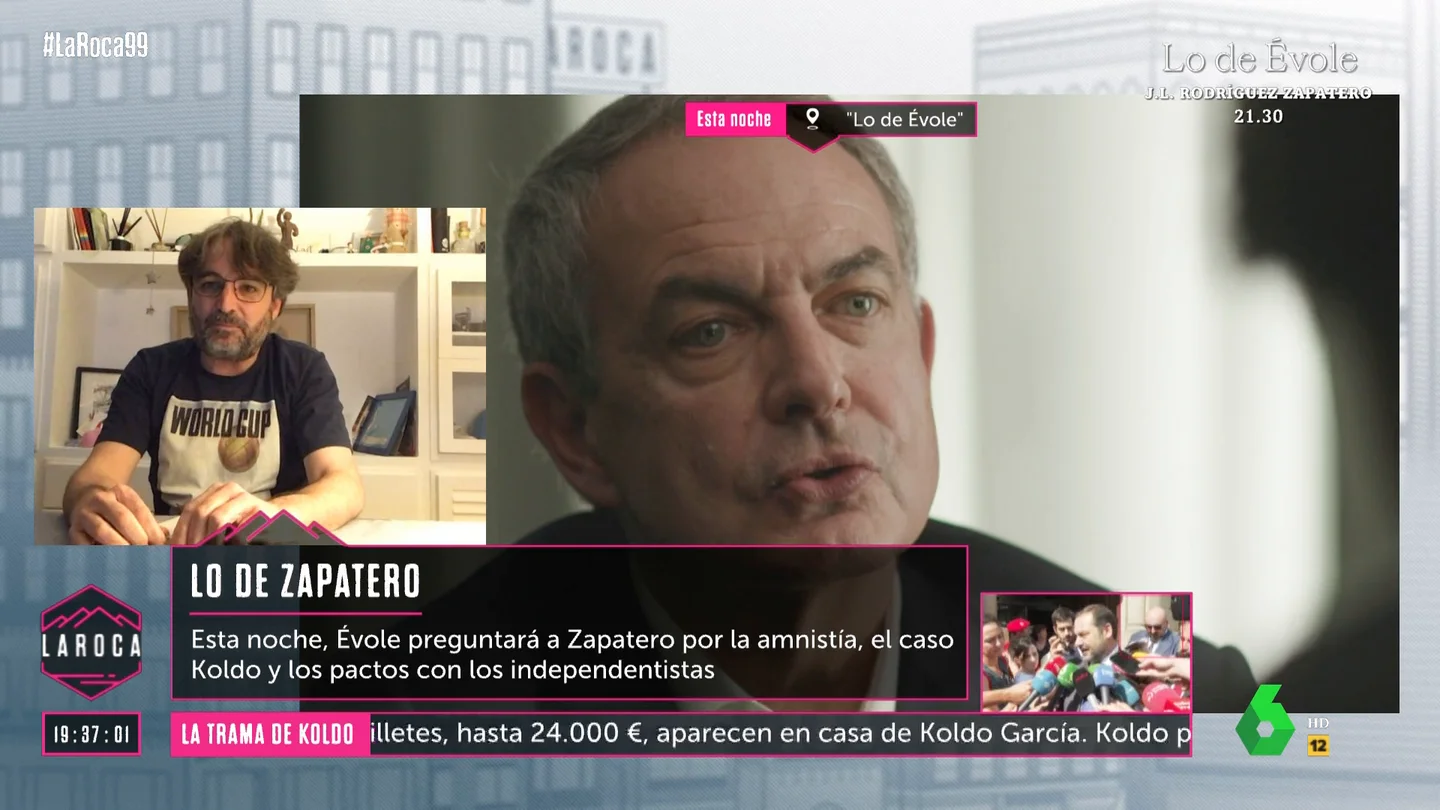 La reflexión de Jordi Évole sobre Zapatero tras su entrevista: "Tiene un amor hacia el partido poco habitual" La reflexión de Jordi Évole sobre Zapatero tras su entrevista: "Tiene un amor hacia el partido poco habitual"