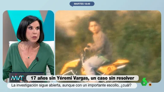 Beatriz de Vicente analiza la desaparición de Yéremi Vargas Beatriz de Vicente analiza en Más Vale Tarde el caso de Yéremi Vargas, de cuya desaparición se cumplen 17 años, y hace un pronóstico pesimista sobre su resolución: "Quedan tres años para que prescriba y creo que prácticamente va a ser imposible".