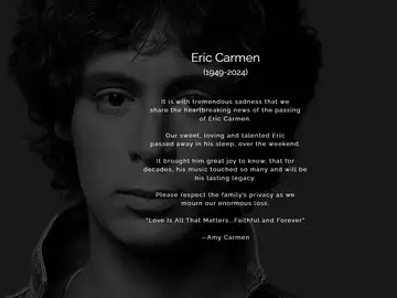 Comunicado de la muerte del cantante Eric Carmen
