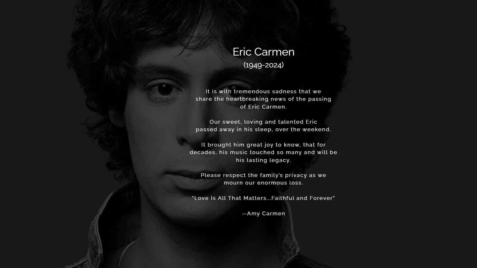 Comunicado de la muerte del cantante Eric Carmen