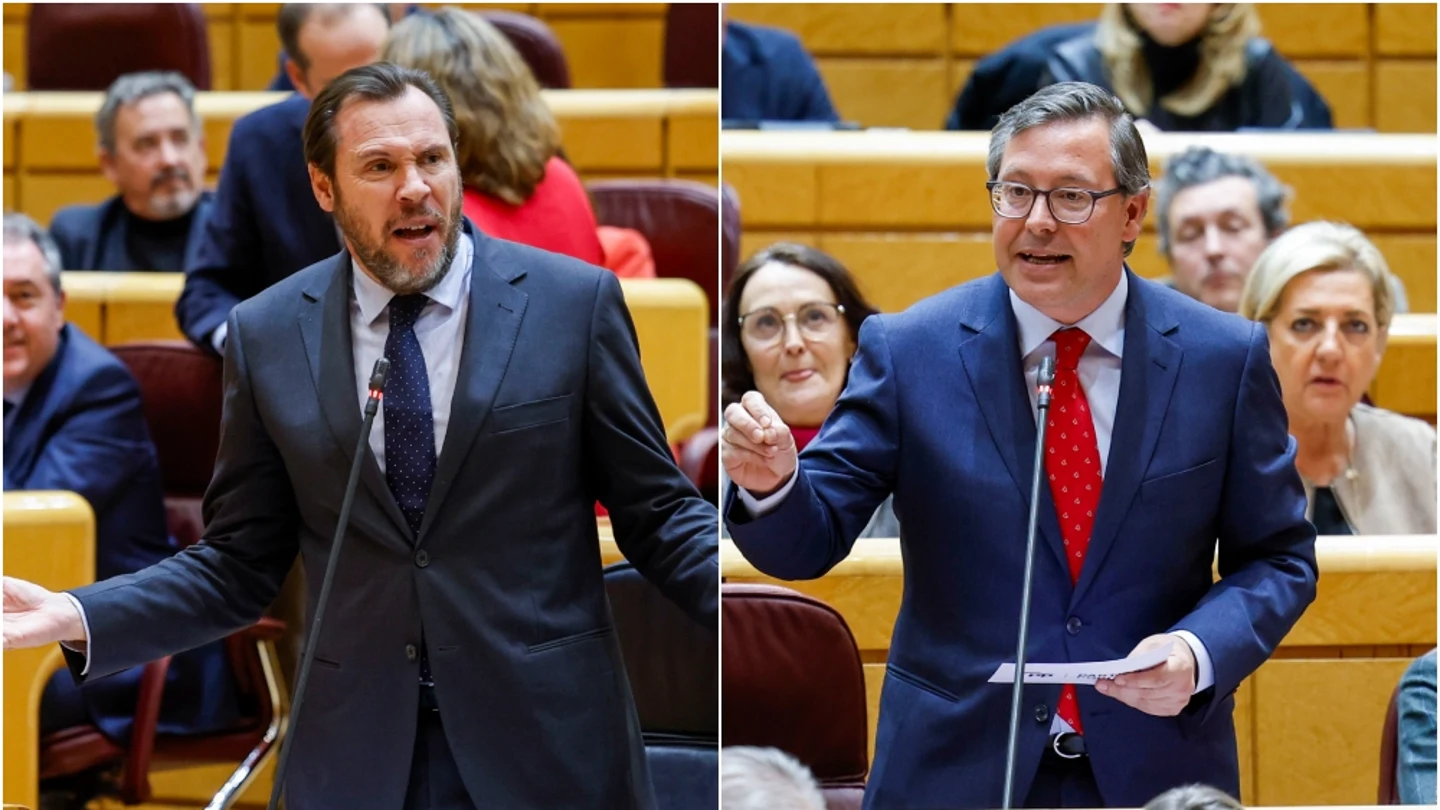 Óscar Puente y Alfonso Serrano, durante sus intervenciones en el Senado Óscar Puente y Alfonso Serrano, durante sus intervenciones en el Senado