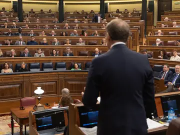 El líder del PP, Alberto Núñez Feijóo, interviene durante la sesión de control en el Congreso 