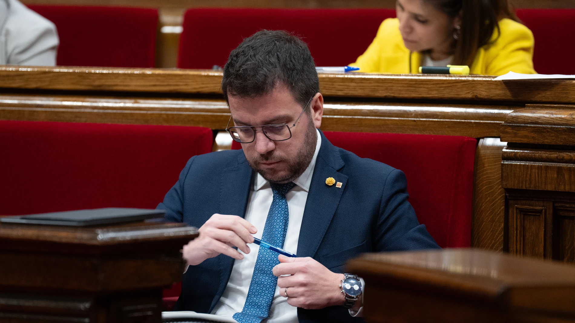 El presidente de la Generalitat, Pere Aragonès, en el pleno del Parlament sobre las enmiendas a la totalidad de los Presupuestos de la Generalitat