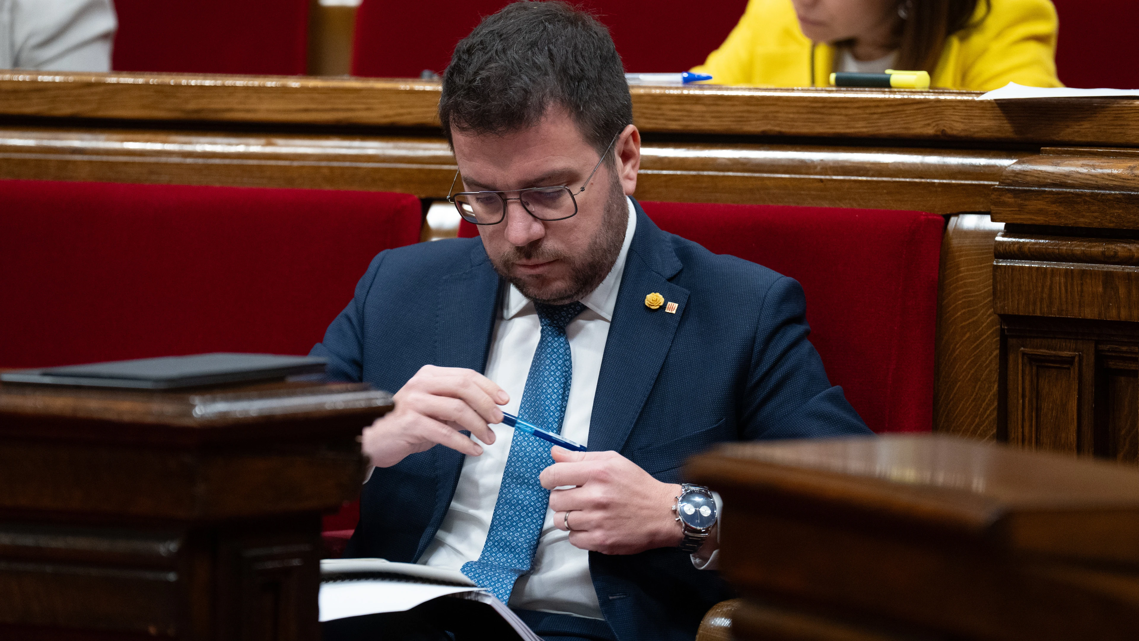 El presidente de la Generalitat, Pere Aragonès, en el pleno del Parlament sobre las enmiendas a la totalidad de los Presupuestos de la Generalitat